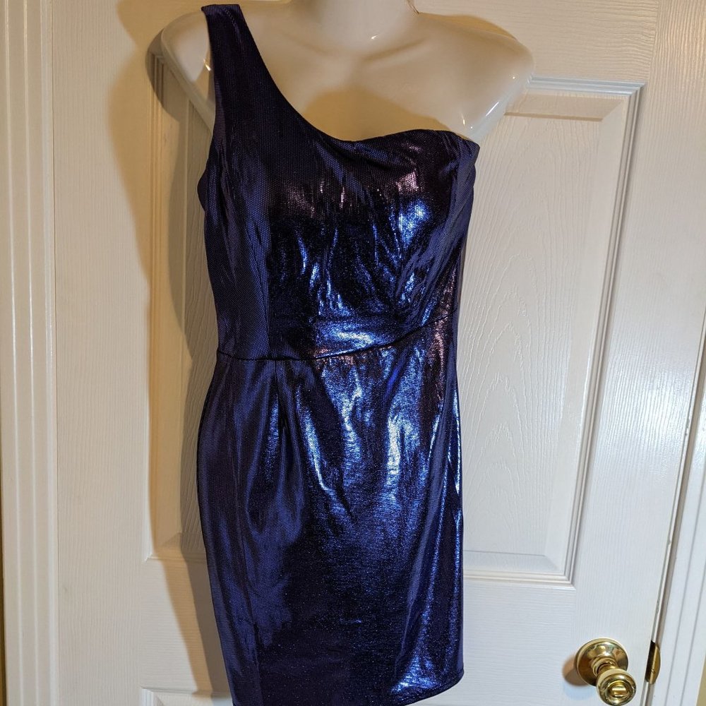 Wishes Wishes Wishes Purple Metallic One Shoulder Bodycon Mini Dress - L